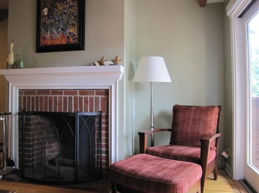  Fireplace in Oceanvie Condo at Ducktrap Harbor in Lincolnville, Maine
