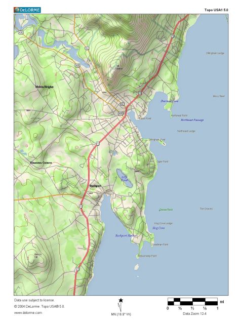 Map of the Camden - Rockport area of mid-coast Maine. Includes the towns of: Camden & Rockport, Maine