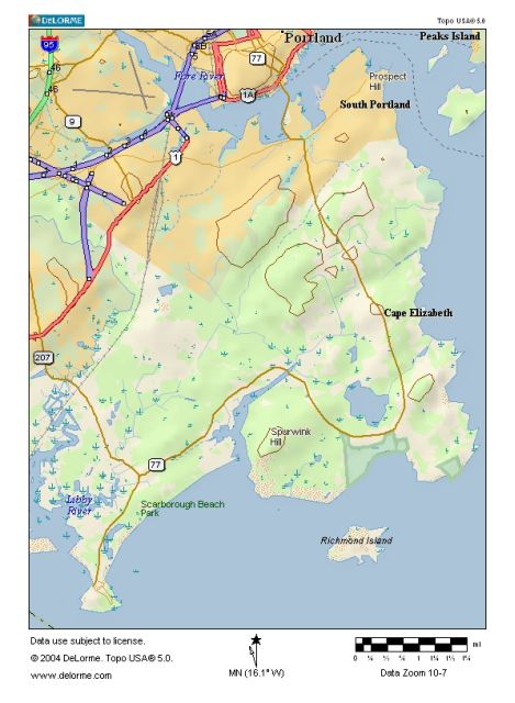 Map of Cape Elizabeth - Cape Elizabeth Harbor region of mid-coast Maine. Includes, Cape Elizabeth, Cape Elizabeth Harbor, Southport, Edgecomb