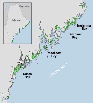 Map of Coastal Maine  - Maine's Oceanfront Real Estate Specialists  - Waterfront Property on or near the coast of Maine
