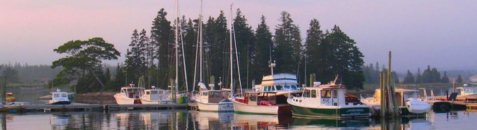 Boats in the harbor in Boothbay Maine